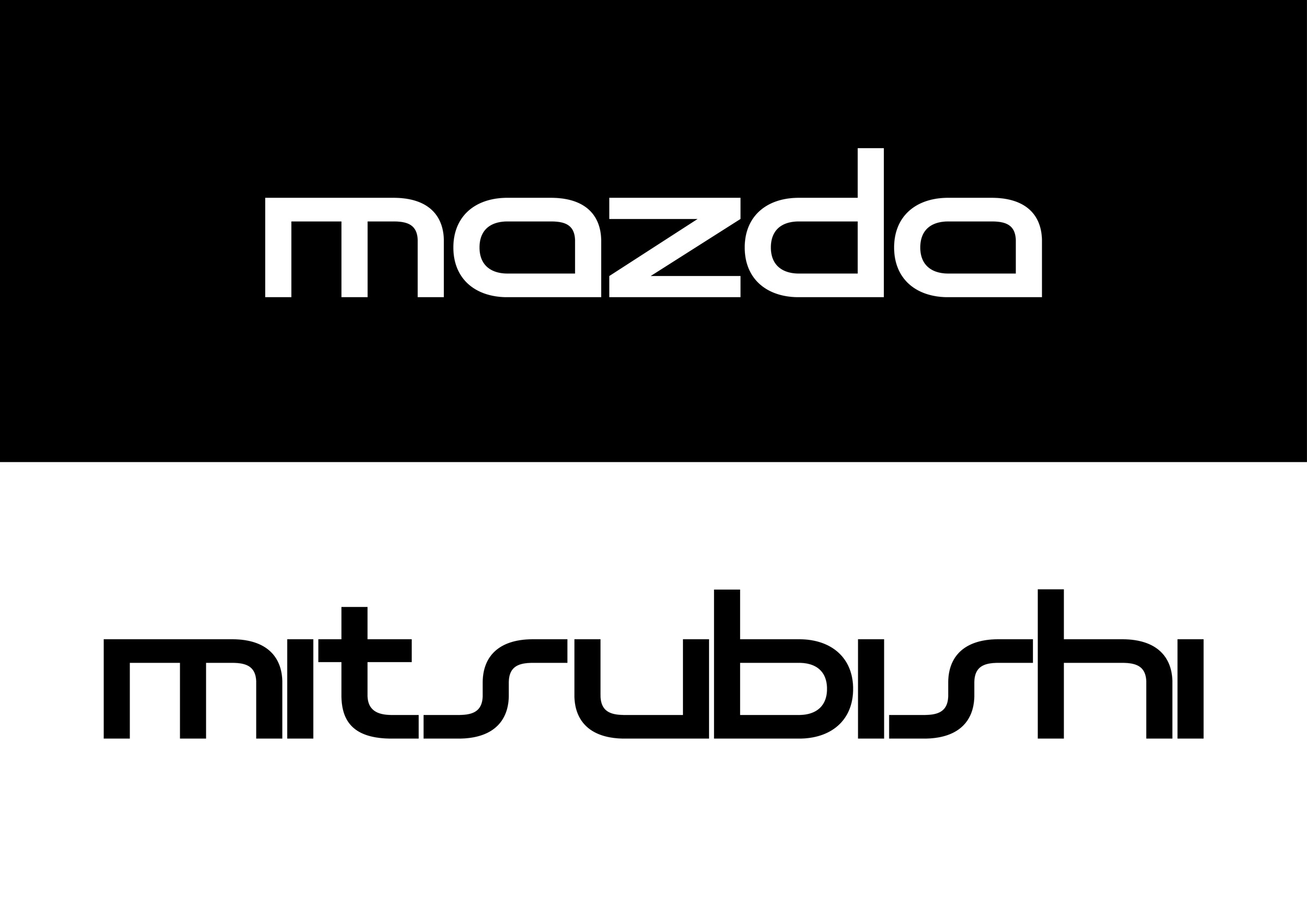 sendai typeface, applied to car brand logos